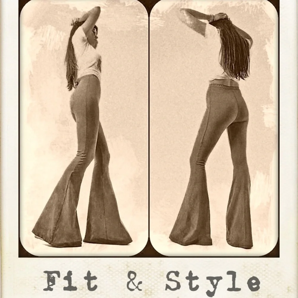 SHORT LENGTH High Waisted Black Bell Bottom Pants Boho Hippie Yoga Flare Pants - Picture 6 of 8